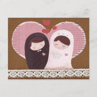 Postal feliz Boda (rosa/marrón)