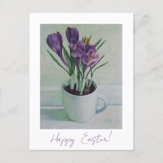 Postal Feliz bonito de Pascua crocus púrpura arte floral