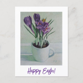 Postal Feliz bonito de Pascua crocus púrpura arte floral