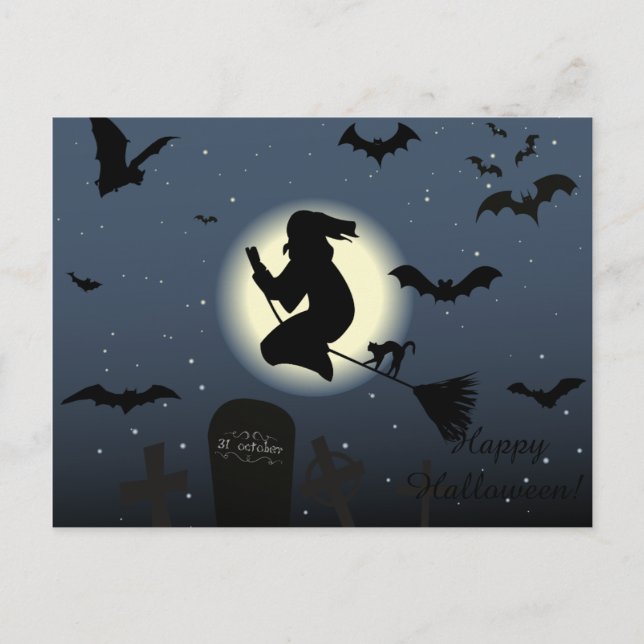 Postal Feliz Bruja de Halloween (Anverso)