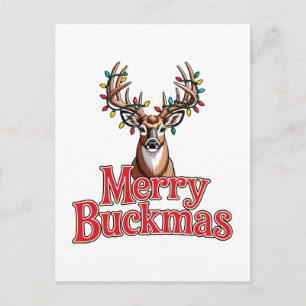Postal Feliz Buckmas Ciervo Cabeza Cazador Fiesta Navidad