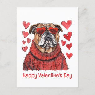 Postal Feliz Bulldog en inglés de San Valentín