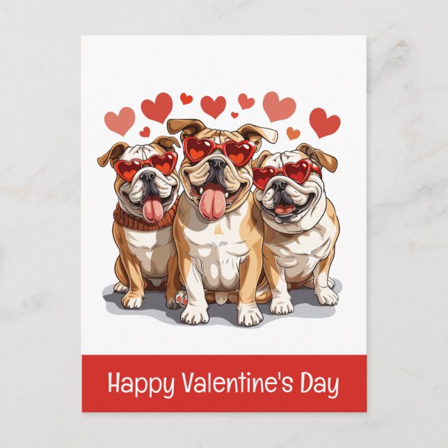 Postal Feliz Bulldog en inglés de San Valentín (Anverso)