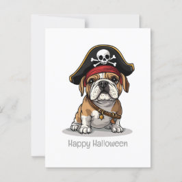 Postal Feliz Bulldog en inglés pirata de Halloween