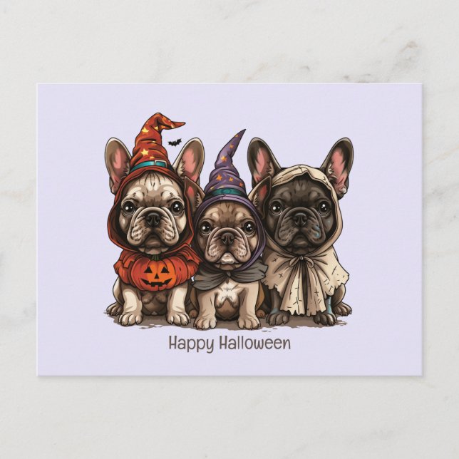 Postal Feliz Bulldog francés de Halloween (Anverso)
