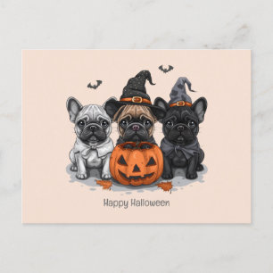 Postal Feliz Bulldog francés de Halloween
