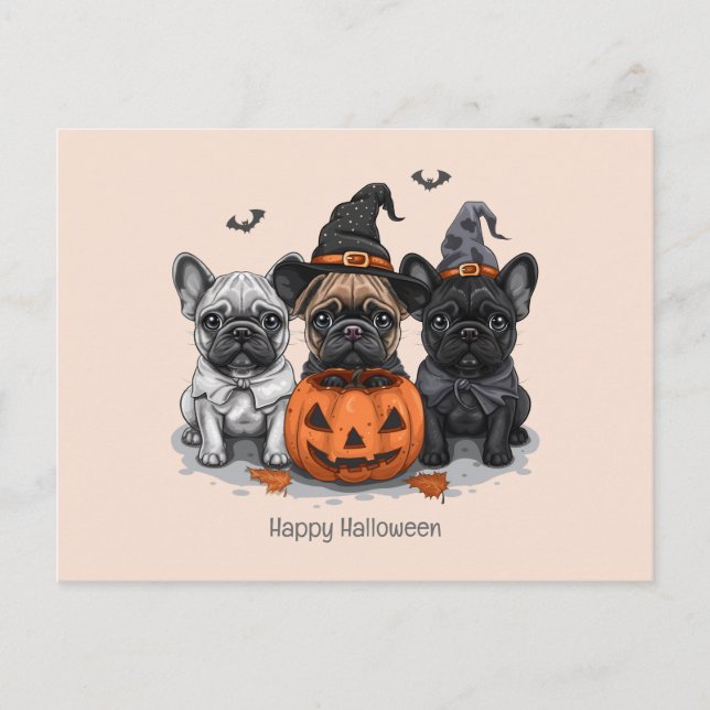 Postal Feliz Bulldog francés de Halloween (Anverso)