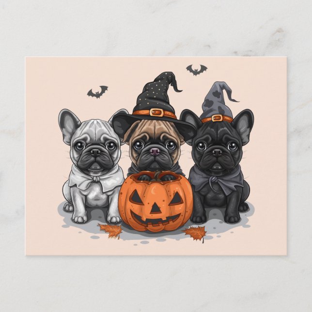 Postal Feliz Bulldog francés de Halloween (Anverso)