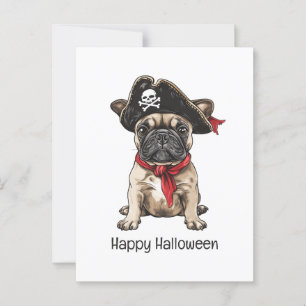 Postal Feliz Bulldog francés pirata de Halloween