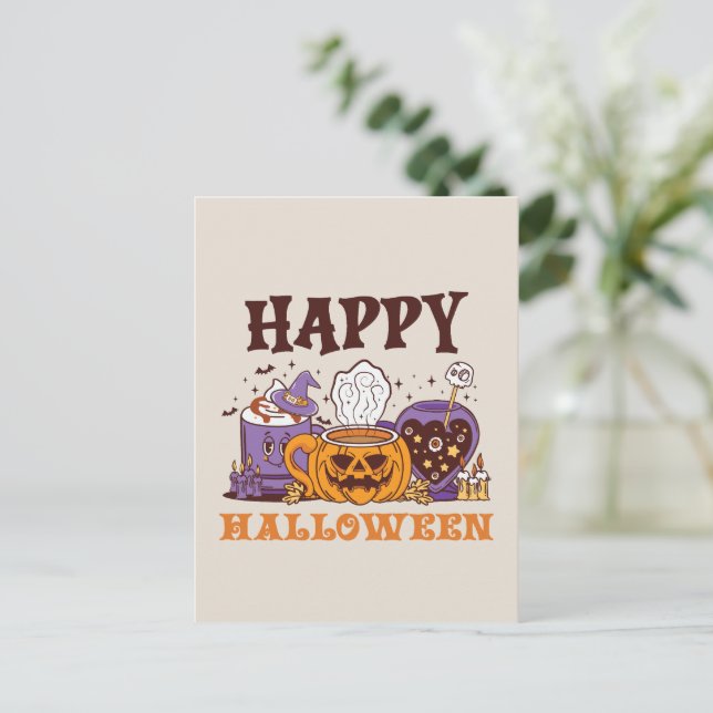 Postal Feliz café de Halloween Brew (Anverso de pie)