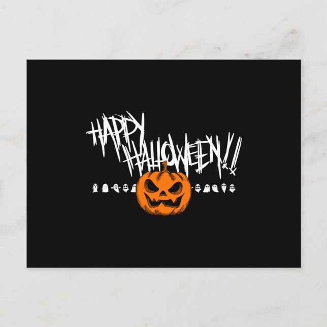 Postal Feliz cara de calabaza de Halloween (Anverso)