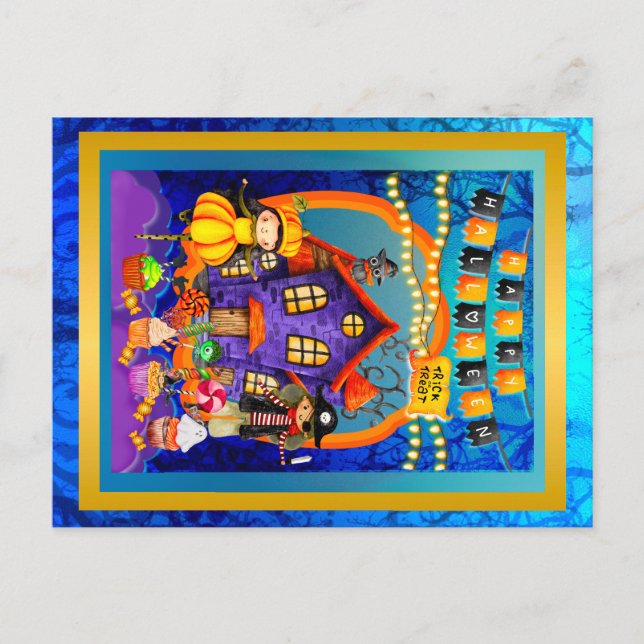 Postal Feliz celebración del Fiesta de los niños con disf (Anverso)