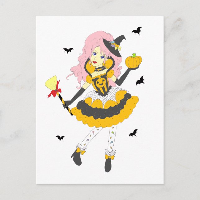 Postal Feliz Chica de calabaza de Halloween (Anverso)