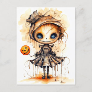Postal Feliz Chica de la Calabaza de Halloween Eerie