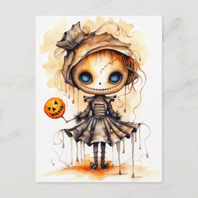Postal Feliz Chica de la Calabaza de Halloween Eerie (Anverso)