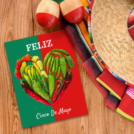 Postal Feliz Cinco de Mayo Chili Peppers Heart