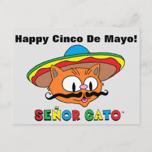 Postal Feliz Cinco De Mayo Colorido Lindo Señor Gato