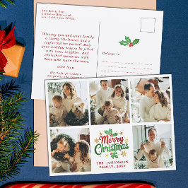 Postal Feliz Collage de fotos de Navidad Festividad Berry