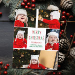 Postal Feliz Collage de fotos de Navidad Hermoso Verde Ro<br><div class="desc">Esta bonita y moderna postal navideña Merry cuenta con un elegante diseño de 5 fotos familiares sobre un fondo blanco con tipografía verde y rojo bonito. Esta hermosa tarjeta postal de festividad infantil muestra el collage de fotos de tu propio hijo alrededor de tu mensaje festivo y nombre familiar en...</div>