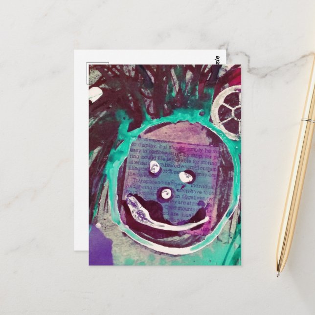 Postal Feliz Collage de medios mixtos (Anverso/Reverso In Situ)