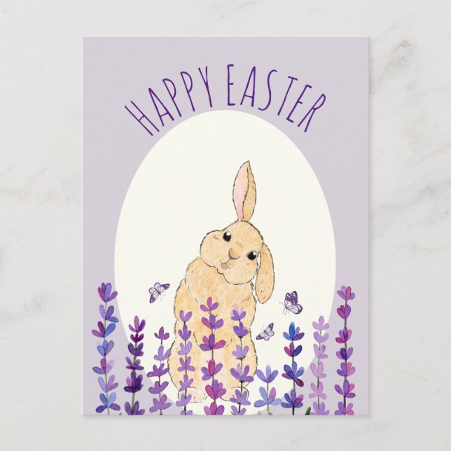 Postal Feliz Conejo de Pascua y Lavender (Anverso)