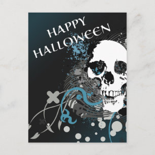 Postal feliz cráneo de halloween hi-fi