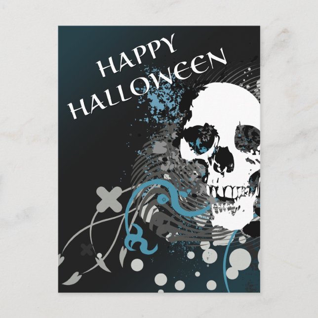 Postal feliz cráneo de halloween hi-fi (Anverso)
