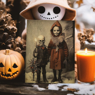 Postal Feliz Creepmas Espeluznante Vintage Esqueleto Góti