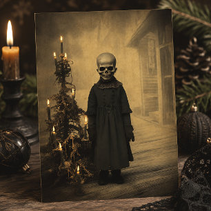 Postal Feliz Creepmas Victoriano Esqueleto Gótico Navidad