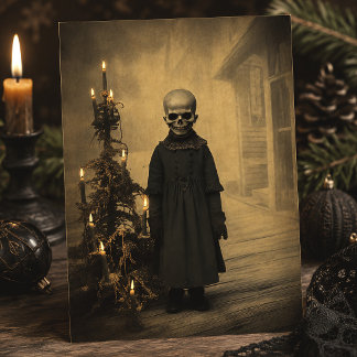 Postal Feliz Creepmas Victoriano Esqueleto Gótico Navidad