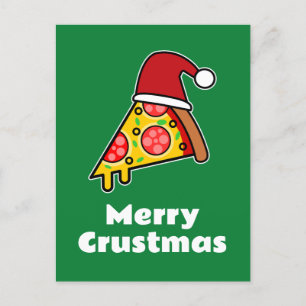 Postal Feliz Crustmas REBANADA DE PIZZA DIVERTIDA SANTA