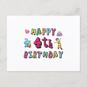 Postal Feliz cuarto cumpleaños, deseos de cuatro años al 