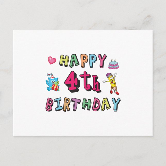 Postal Feliz cuarto cumpleaños, deseos de cuatro años al  (Anverso)