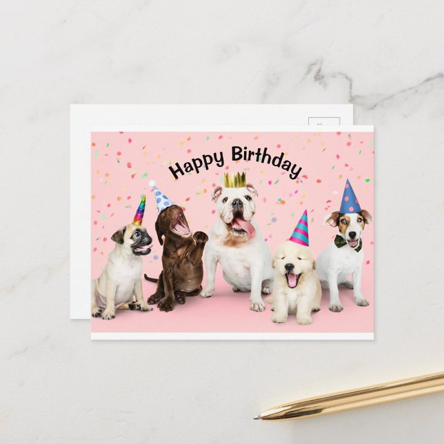 Postal Feliz cumpleaños (Party Hats Animals Fun Birthday Post Card!)