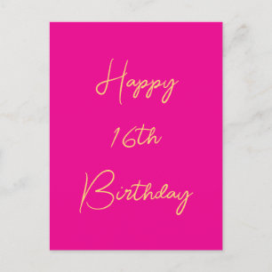 Postal Feliz Cumpleaños 16 Dieciséis Dorado Rosa Caliente