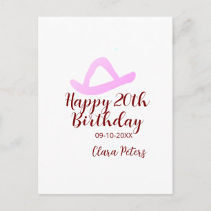 Postal Feliz cumpleaños 20 niña vaquera rosa nombre fecha
