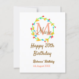 Postal Feliz cumpleaños 20 rojo agregar nombre inicial co