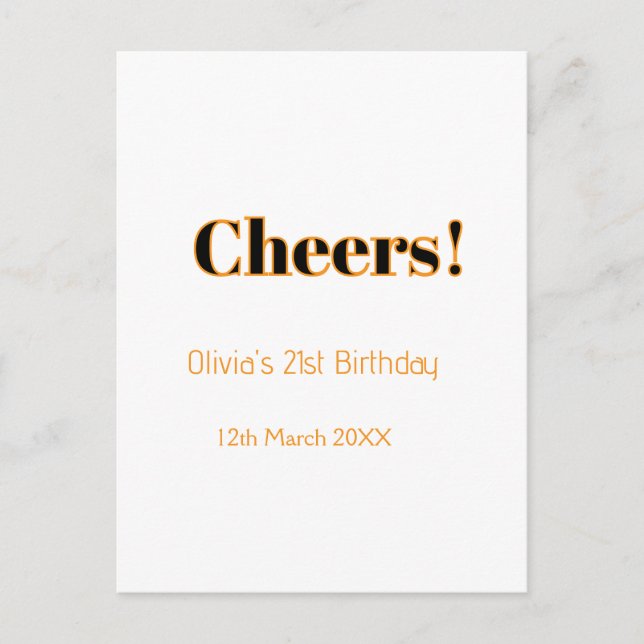 Postal Feliz cumpleaños 21 añade nombre fecha simple mini (Anverso)