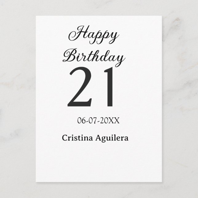 Postal Feliz cumpleaños 21 letras negritas nombre simple  (Anverso)