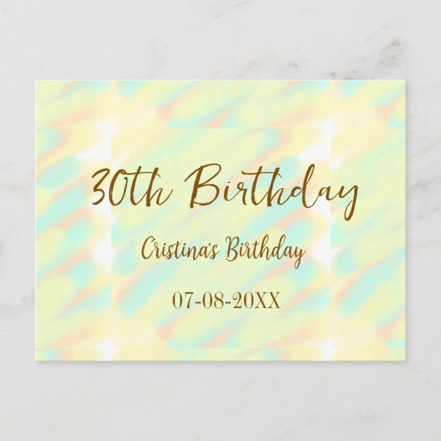 Postal Feliz cumpleaños 30 amarillo naranja acuarela mode (Anverso)