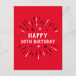 Postal Feliz cumpleaños 30 fuegos artificiales rojo negro
