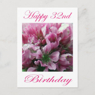Postal Feliz cumpleaños 32, Flor rosa y verde