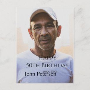 Postal Feliz cumpleaños 50 nombre foto año hombre simple 