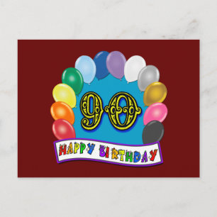 Postal Feliz cumpleaños 90 con globos