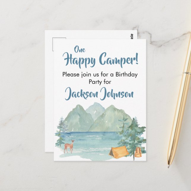 Postal Feliz cumpleaños a la acuarela de las montañas rus (Anverso/Reverso In Situ)