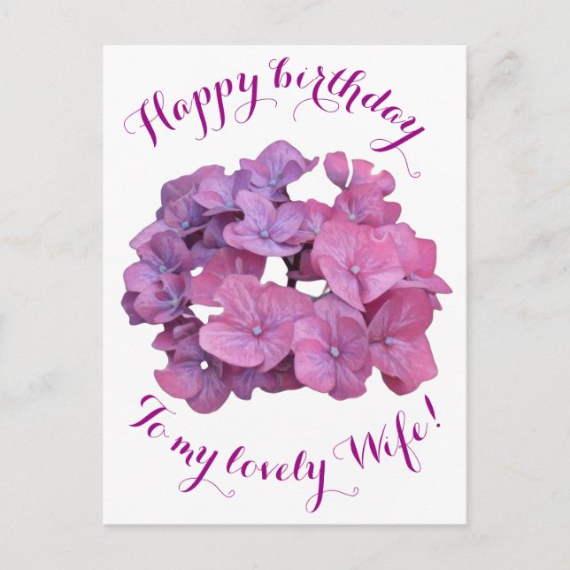 Postal Feliz cumpleaños a la esposa bonito flores rosadas (Anverso)