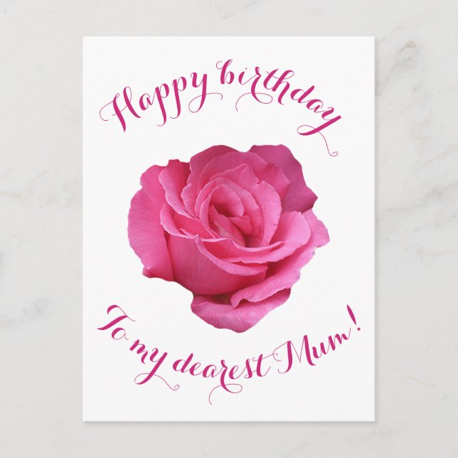 Postal Feliz cumpleaños a la Mamá bonito rosa rosa rosa a (Anverso)