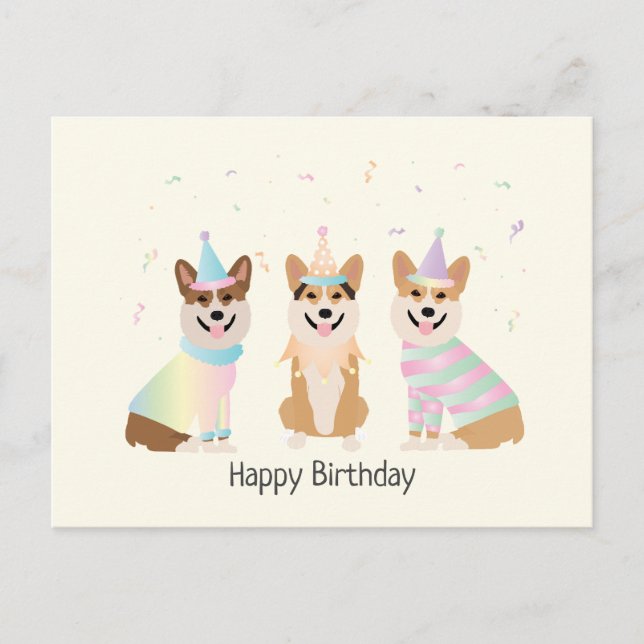 Postal Feliz cumpleaños a los perros Pembroke Welsh Corgi (Anverso)