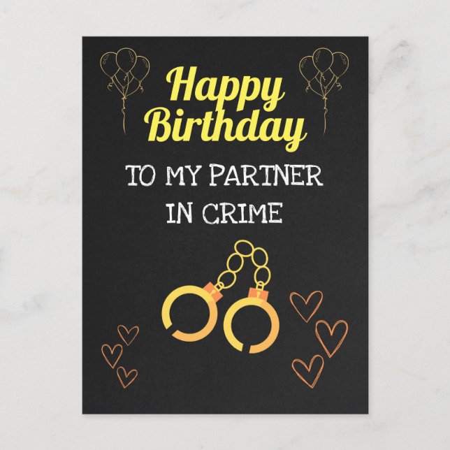 Postal ¡Feliz cumpleaños a mi pareja en el crimen! (Anverso)