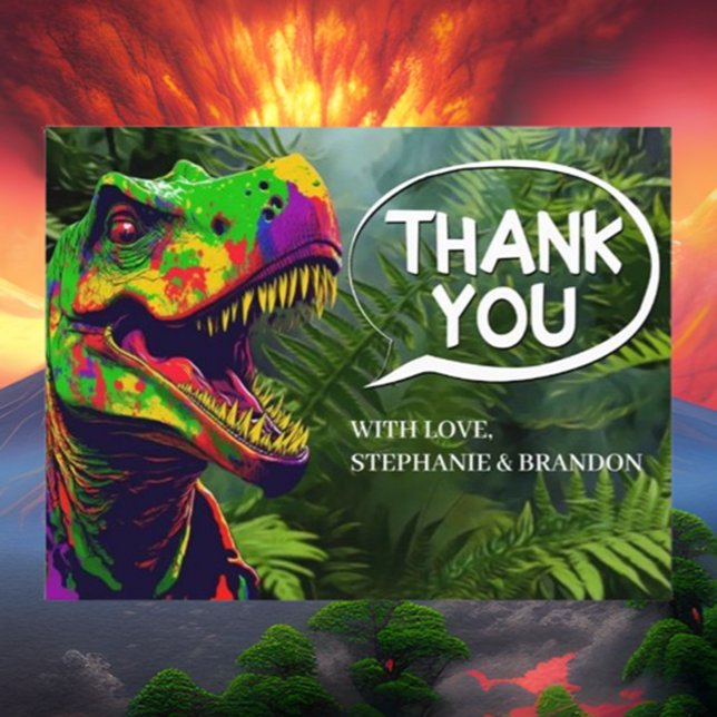 Postal Feliz cumpleaños a nuestro pequeño amante del Dino (Express your gratitude with a delightful T-Rex thank you card!)